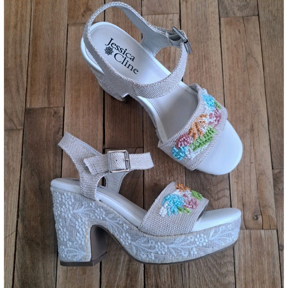 NEW Jessica Cline Size 7 Womens Magnolia White Beaded Heels Shoes White Floral